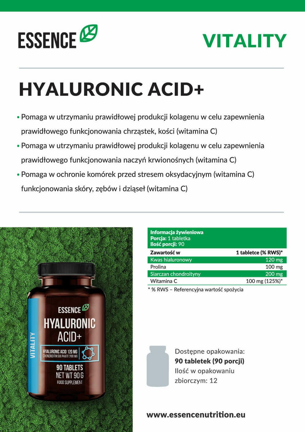 Essence Hyaluronic Acid+ 90 tabl. 59,99 pln, opinie sklep BODYPAK